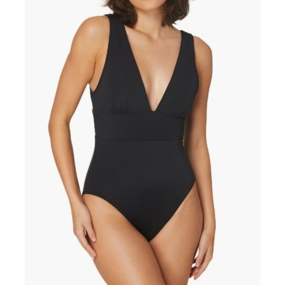 ANDIE Mykonos Plunge One-Piece Swimsuit Black Women Size Small Summer Beach Pool